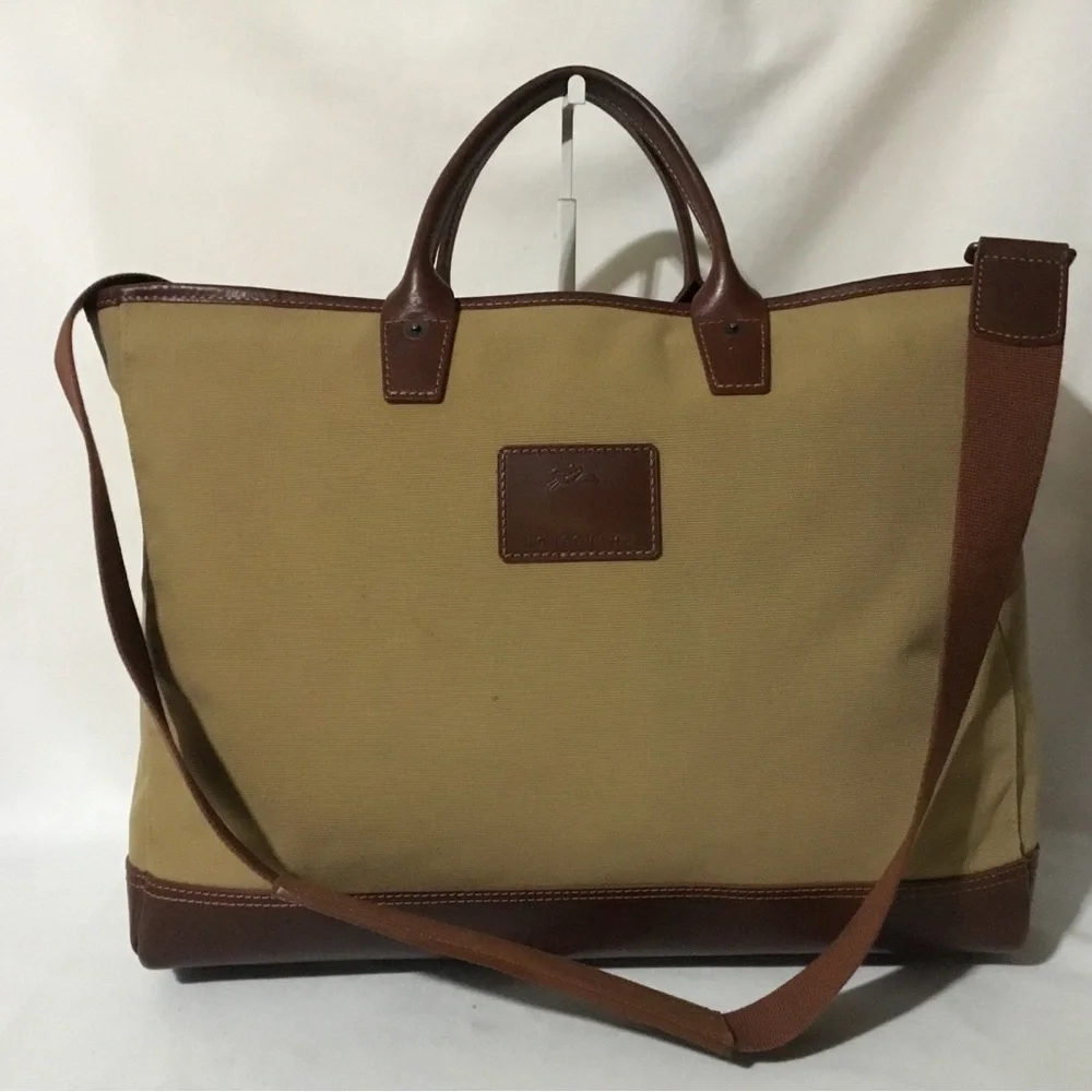 Authentic Longchamp Canvas Leather Convertible Tote Large